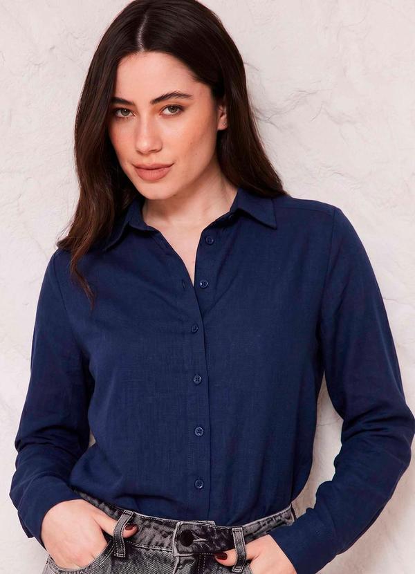 Camisa Manga Longa em Linho Sunset Azul