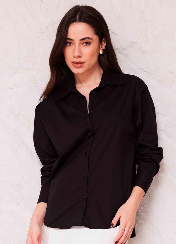 Camisa Manga Longa em Tricoline Sunset Preto