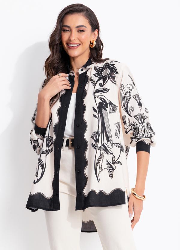 Camisa Manga Longa Patch Tropical Preto
