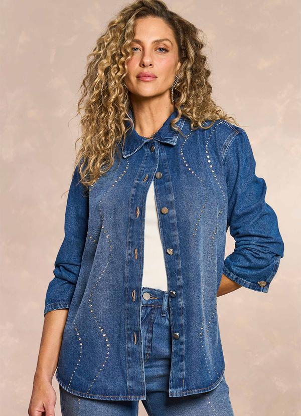 Camisa Overshirt Retrô Glam em Denim Azul