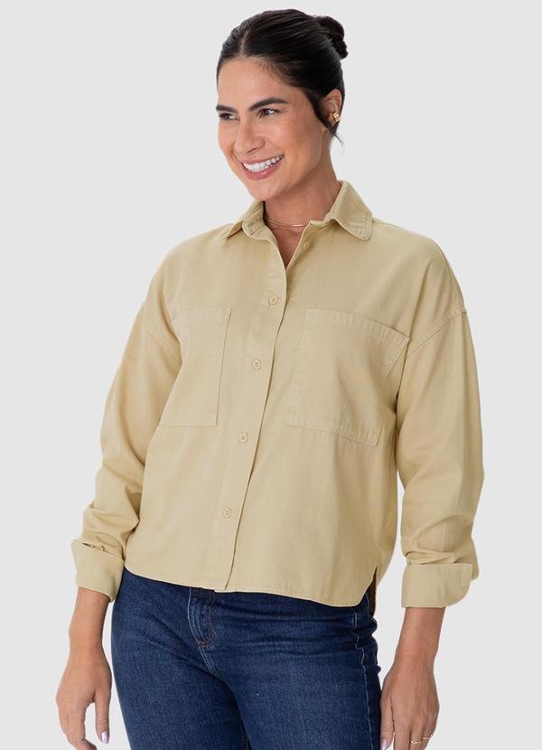 Camisa Oversized Cropped em Sarja Areia