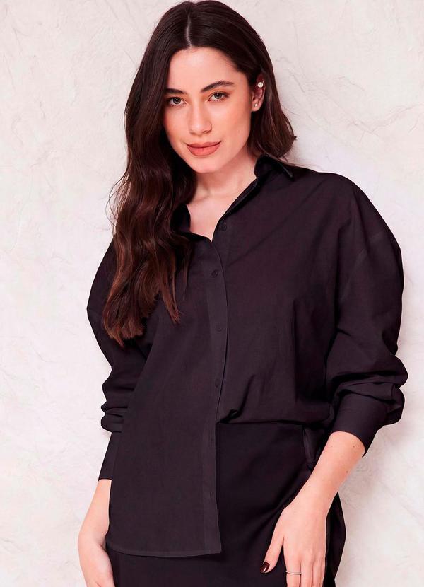 Camisa Oversized em Tricoline Sunset Preto