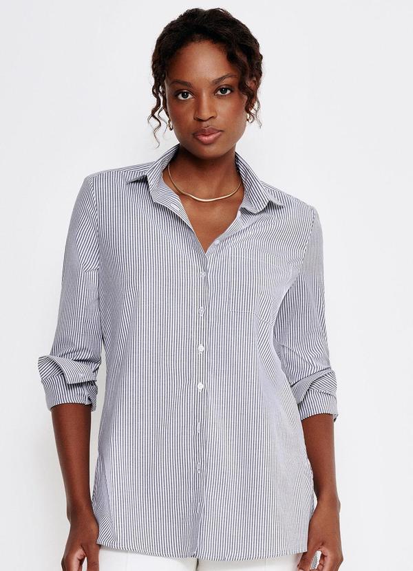 Camisa Oversized Listrada Bia Branco