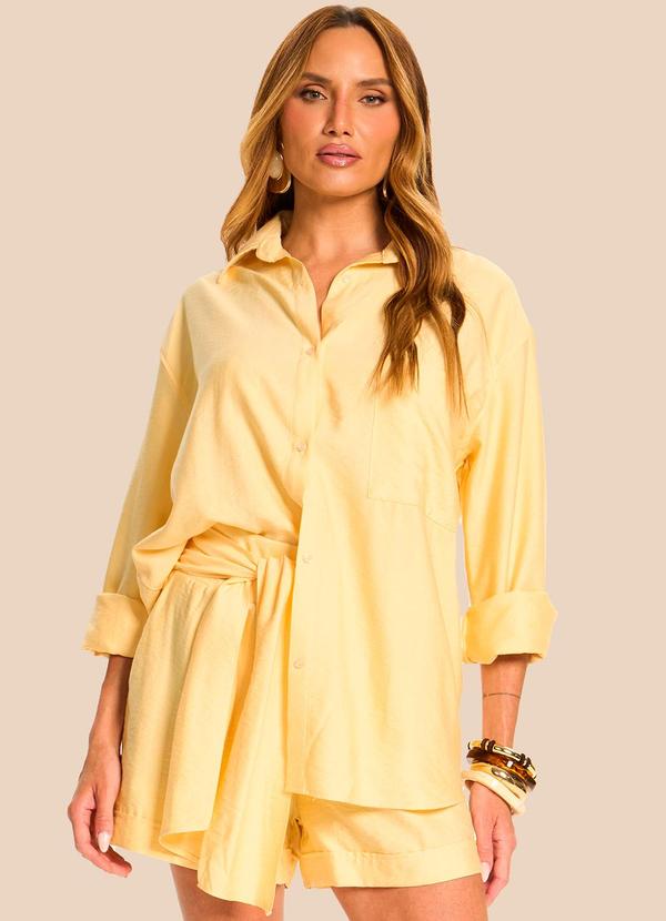 Camisa Oversized Manga Longa Creponada Amarelo