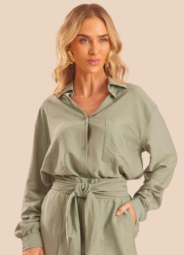 Camisa Oversized Manga Longa Creponada Verde