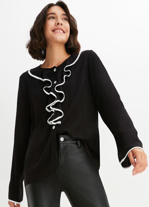 Camisa Preta em Viscose Plana