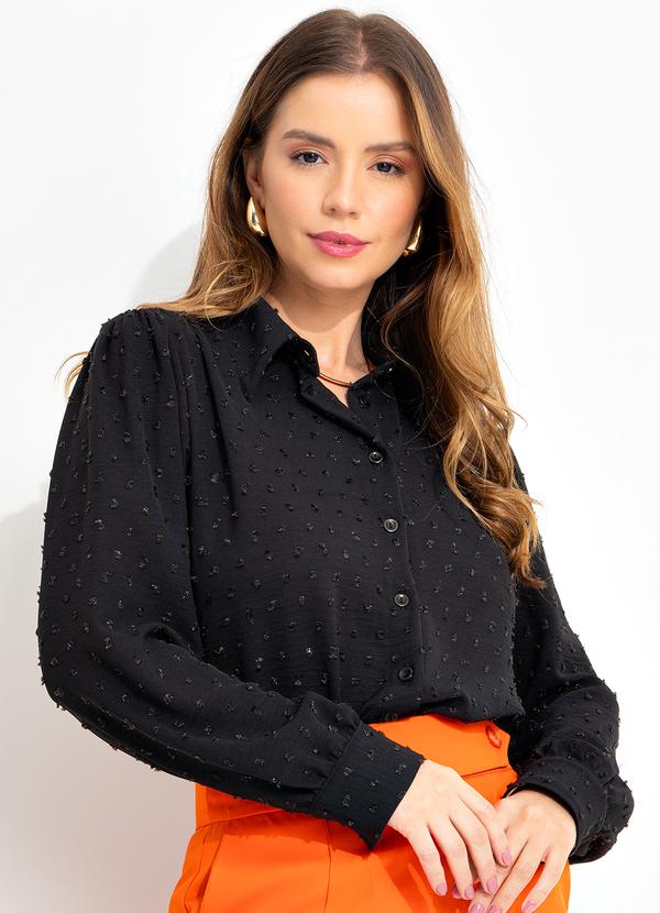 Vista 2 Camisa Preto em Crepe Plano Quintess Quintess