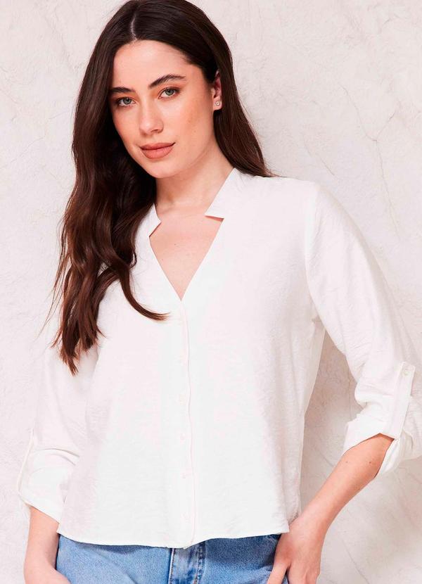 Camisa Reta Creponada Martingale Sunset Branco