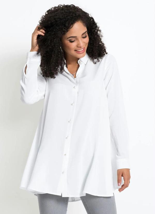 Camisa Social Fluída com Pérolas Branca