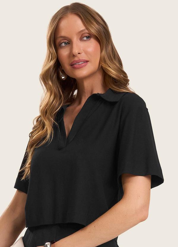 Vista 2 Blusa Feminina Manga Curta em Visco Preto Rovitex Rovitex