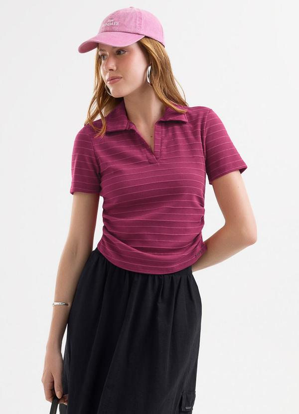 Blusa Polo Listrada em Cotton Roxo