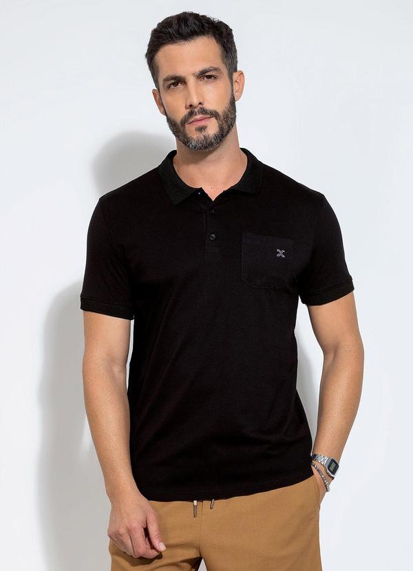 Vista 2 Camisa Polo em Algodão Preto Exco Exco