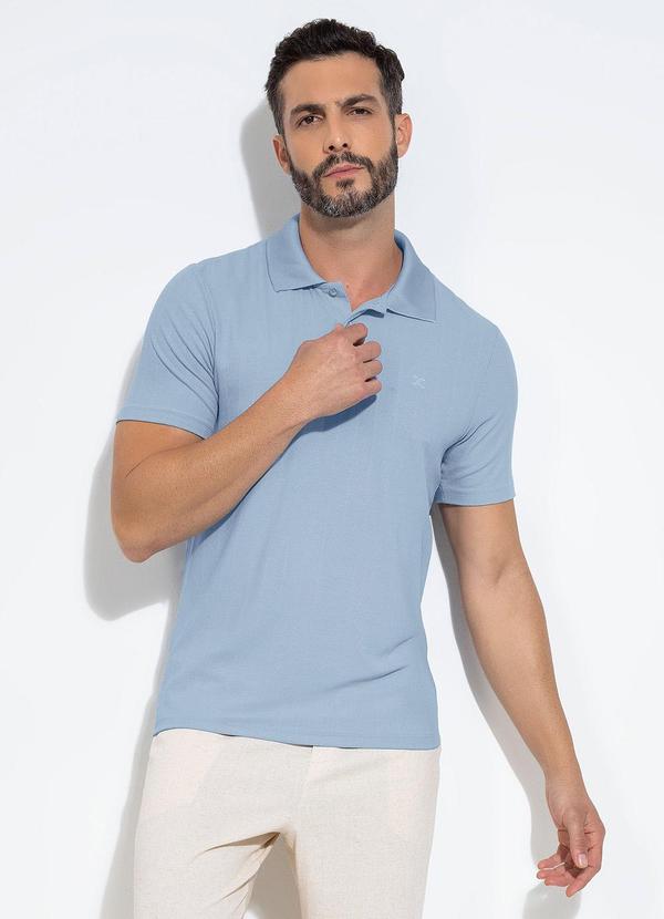 Vista 2 Camisa Polo em Canelado Azul Exco Exco