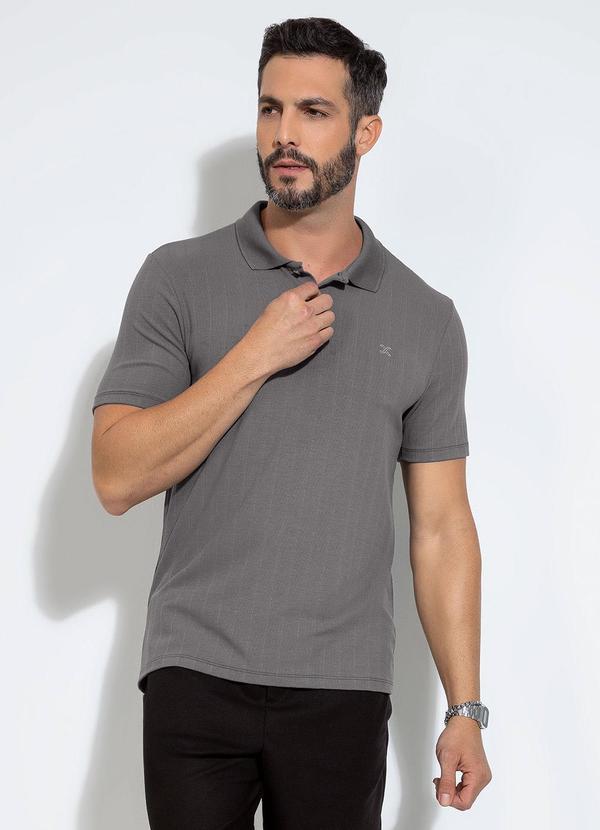 Vista 2 Camisa Polo em Canelado Cinza Exco Exco