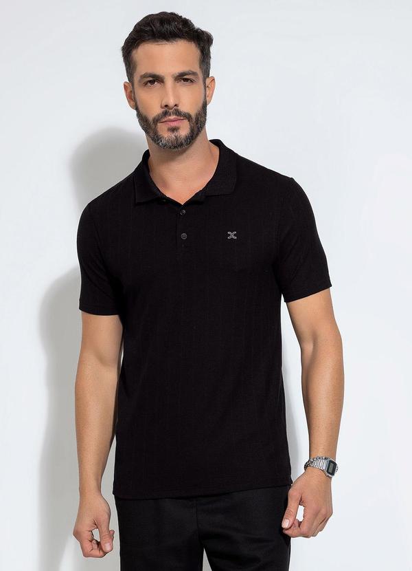 Vista 2 Camisa Polo em Canelado Preto Exco Exco