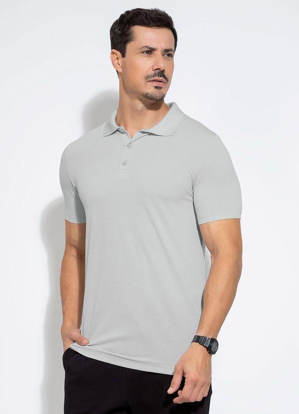 Vista 2 Camisa Polo em Piquet Cinza Exco Exco