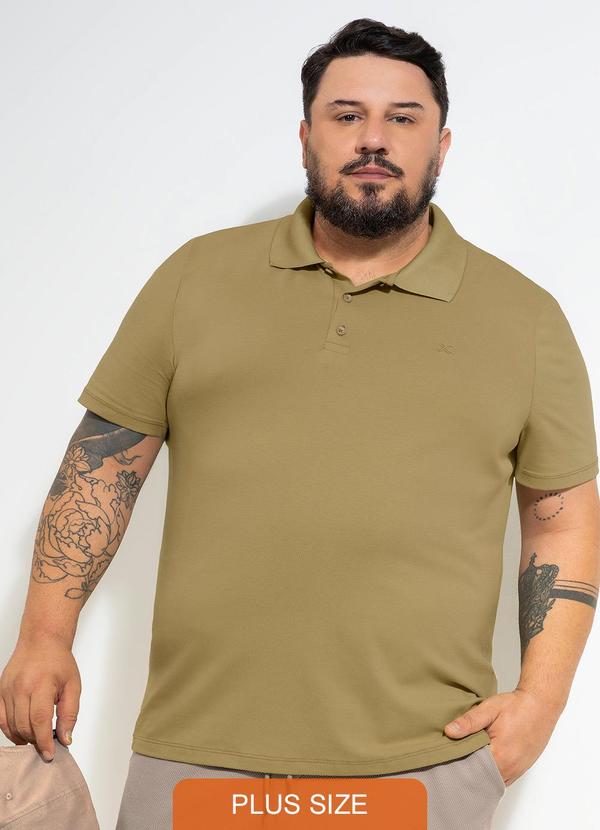 Vista 2 Camisa Polo Plus em Algodão Bege Exco Exco