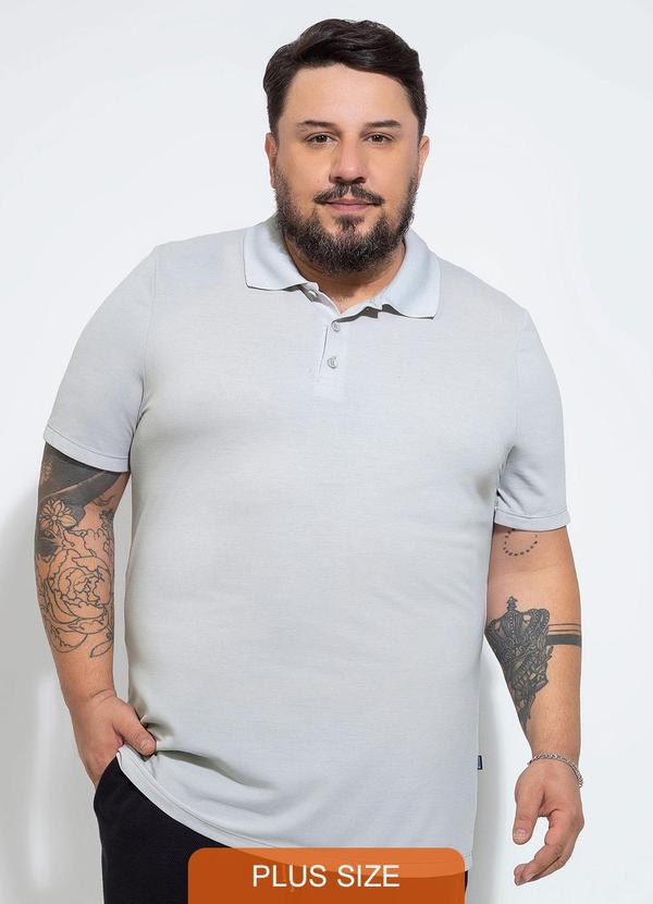Vista 2 Camisa Polo Plus em Piquet Cinza Exco Exco