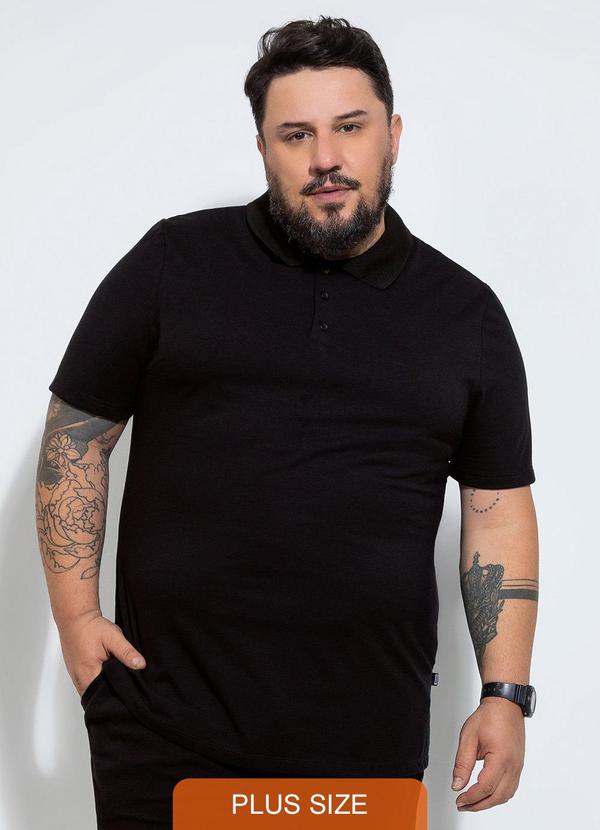 Vista 2 Camisa Polo Plus em Piquet Preto Exco Exco