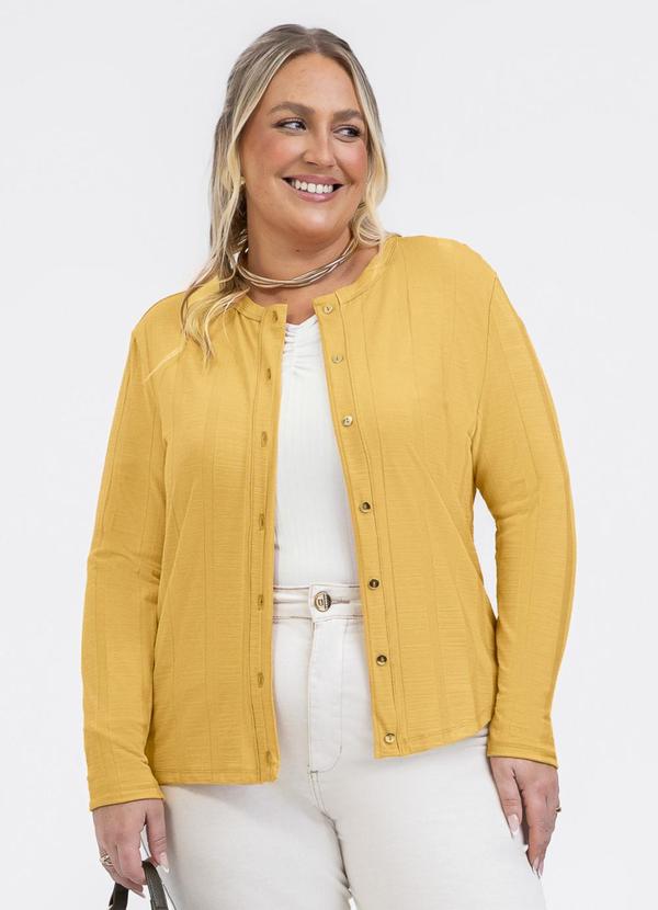 Cardigã em Canelado Amarelo Médio