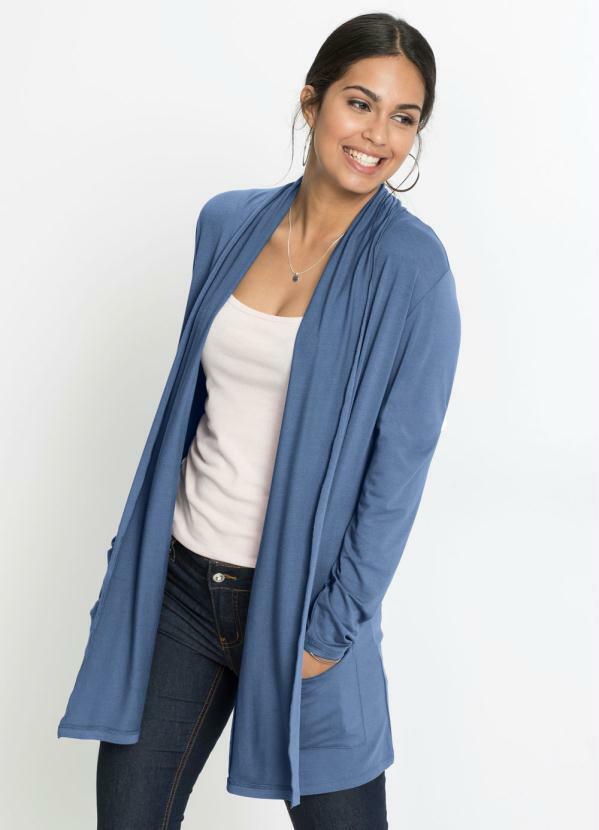 Vista 2 Cardigan Alongado com Bolsos Azul Claro bonprix bonprix