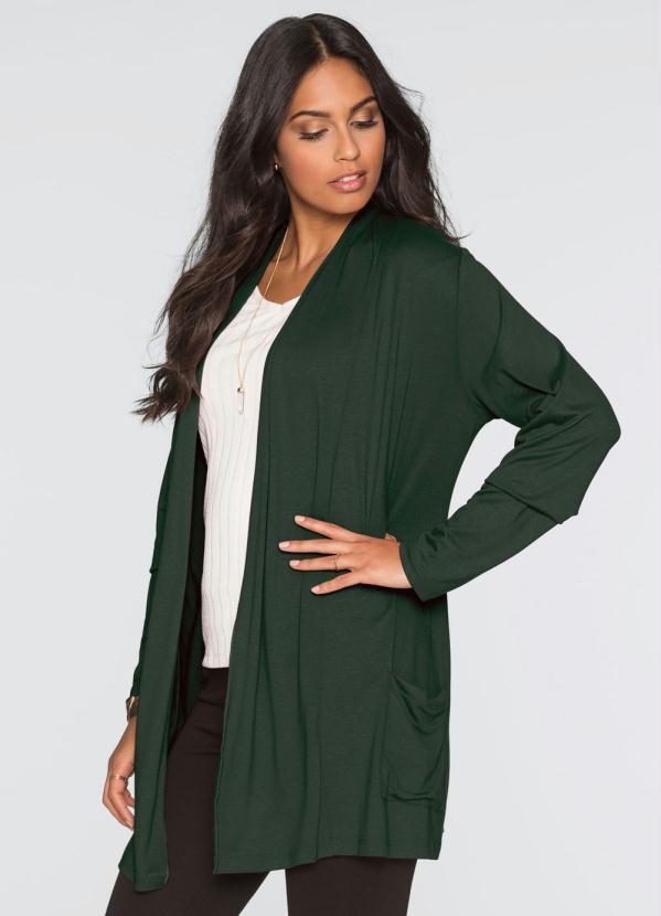 Vista 2 Cardigan Alongado com Bolsos Verde bonprix bonprix