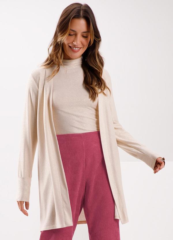 Vista 2 Cardigan Alongado com Fios de Lurex Bege Lunender Lunender