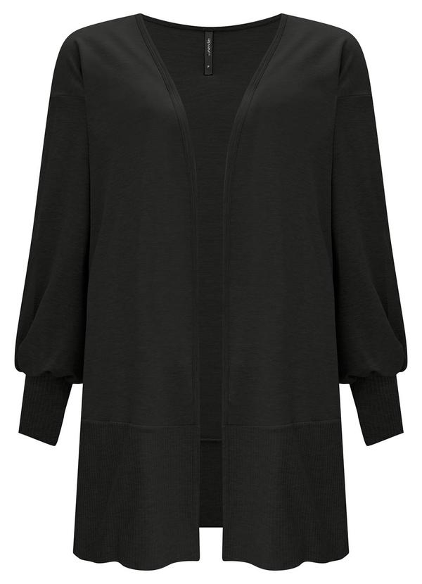 Vista 2 Cardigan Alongado com Punho em Moletom Preto Lunender Lunender