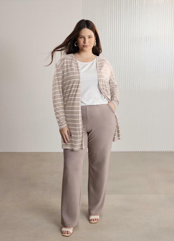 Cardigan Alongado Listrado Plus Size Cinza