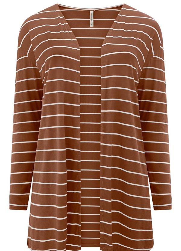Cardigan Alongado Listrado Plus Size Marrom