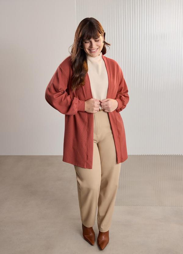 Cardigan Alongado Plus Size Texturizada Laranja