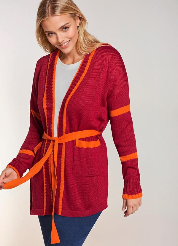 Vista 2 Cardigan com Amarração Bordô e Laranja bonprix bonprix