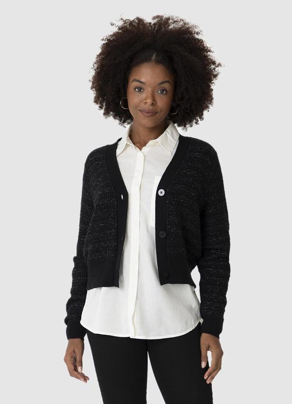 Cardigan Cropped em Tricot Preto