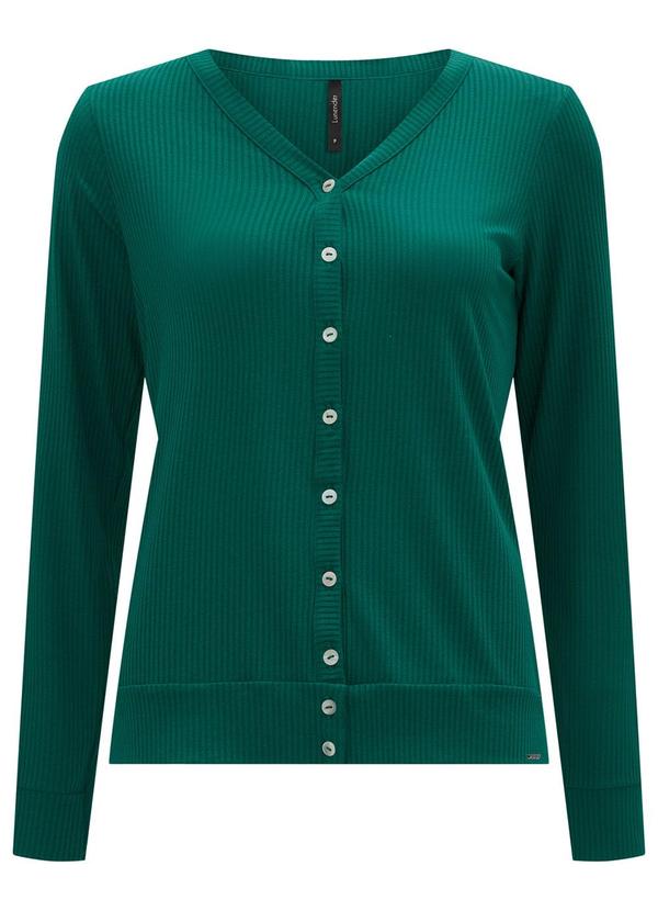 Vista 2 Cardigan de Malha Canelada com Decote em V Verde Lunender Lunender