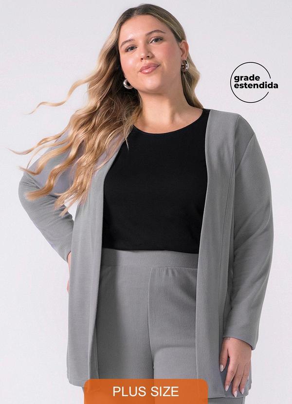 Vista 2 Cardigan Feminino Alongado Canelado Cinza Marialícia Marialícia