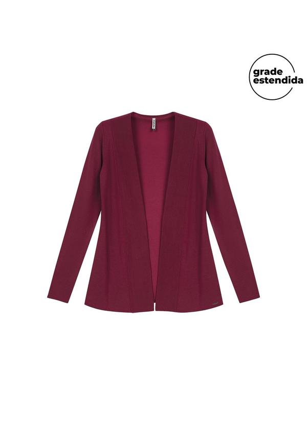 Vista 2 Cardigan Feminino Alongado Canelado Vermelho Marialícia Marialícia