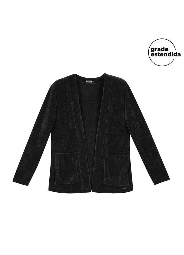 Vista 2 Cardigan Feminino Alongado com Bolsos Preto Marialícia Marialícia