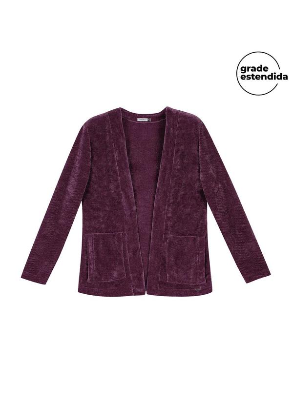 Vista 2 Cardigan Feminino Alongado com Bolsos Roxo Marialícia Marialícia