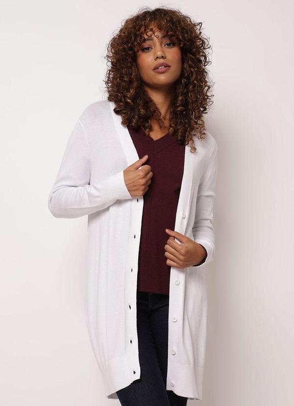 Cardigan Feminino Alongado com Botões Branco