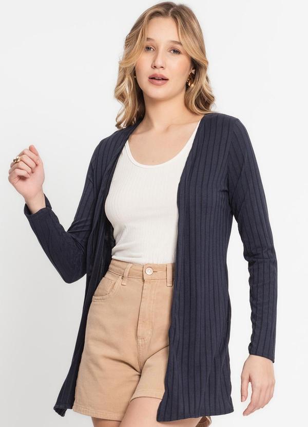 Cardigan Feminino Canelado Azul