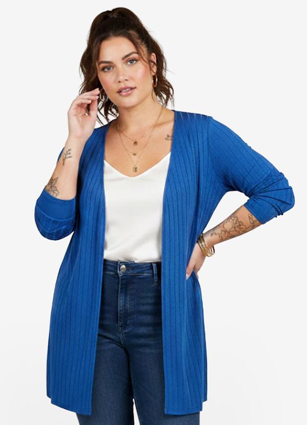 Vista 2 Cardigan Feminino Canelado Azul INFINITA COR INFINITA COR