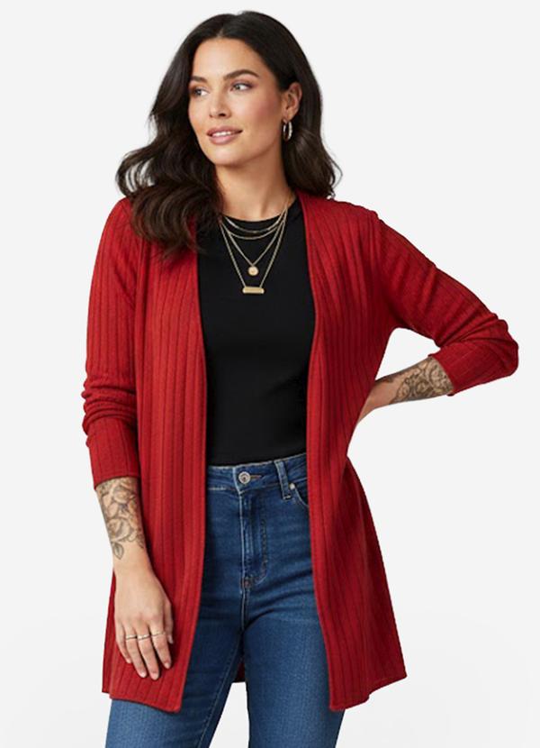Vista 2 Cardigan Feminino Canelado Laranja INFINITA COR INFINITA COR