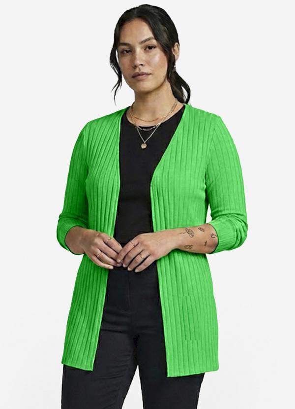 Vista 2 Cardigan Feminino Canelado Verde INFINITA COR INFINITA COR