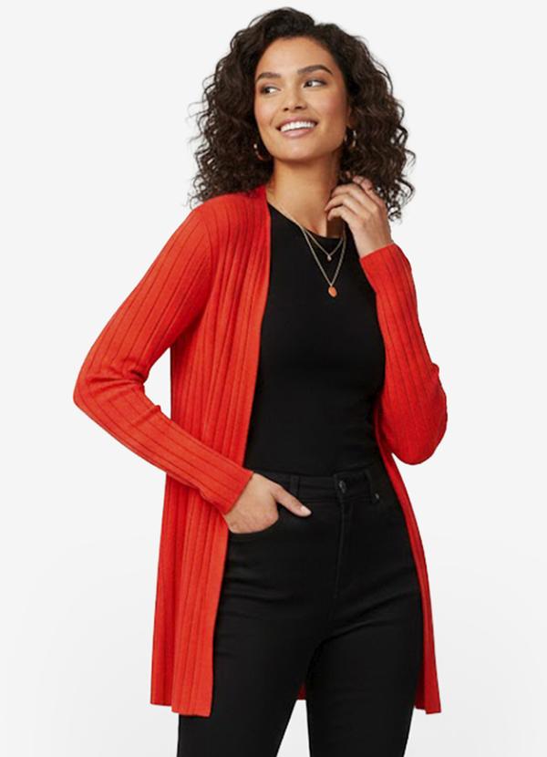 Vista 2 Cardigan Feminino Canelado Vermelho INFINITA COR INFINITA COR