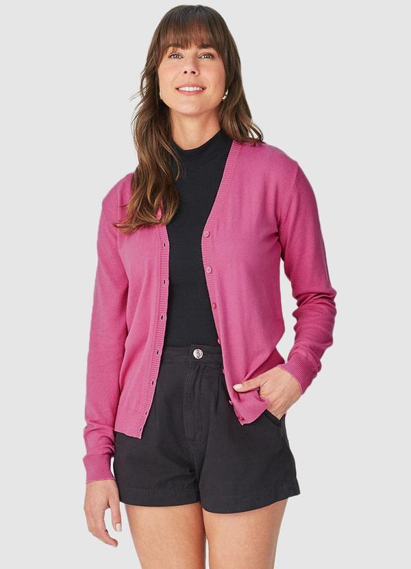 Vista 2 Cardigan Feminino em Tricô Rosa Malwee Malwee