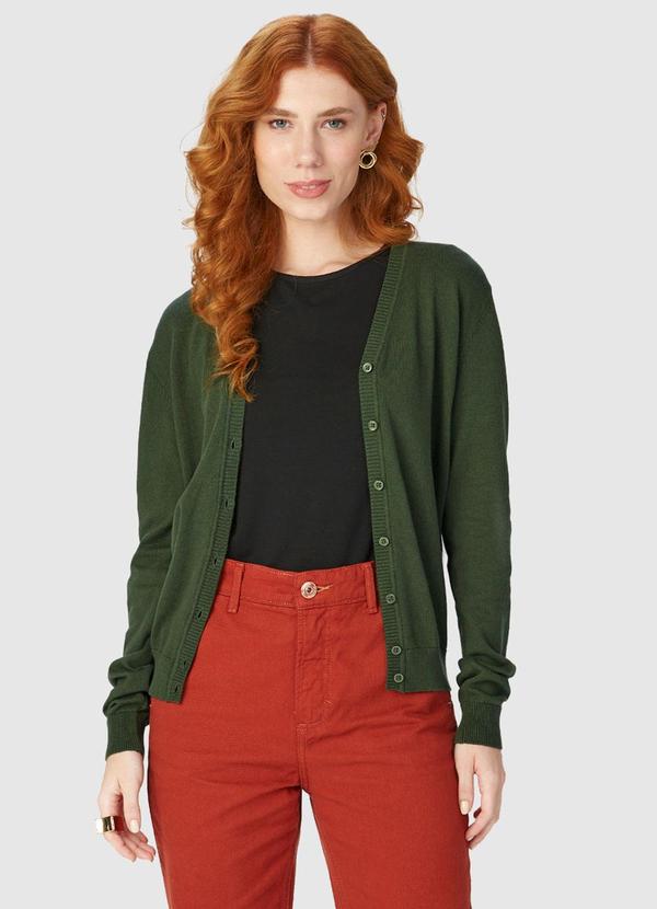 Vista 2 Cardigan Feminino em Tricô Verde Malwee Malwee
