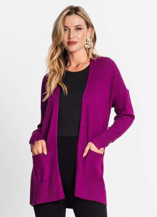 Cardigan Feminino em Tricot Canelado Roxo