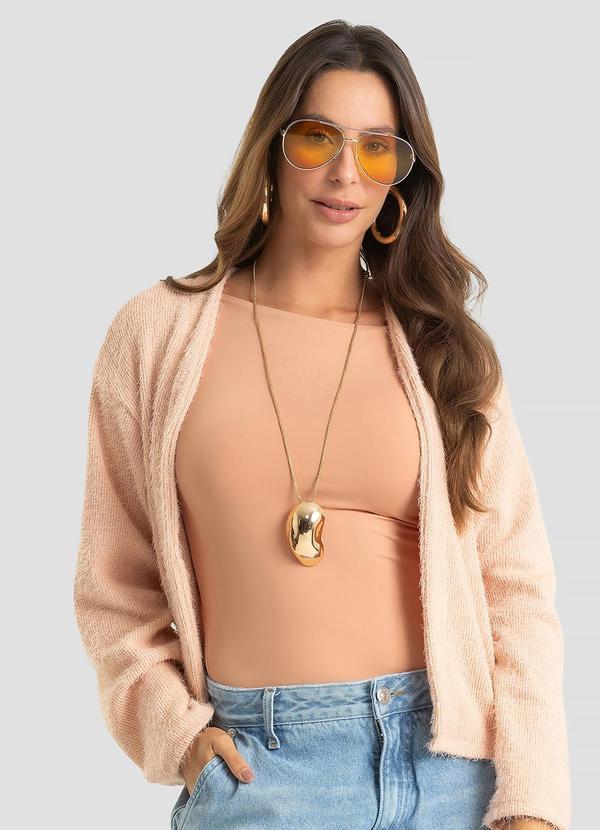 Cardigan Feminino em Tricot Felpudo Rosa
