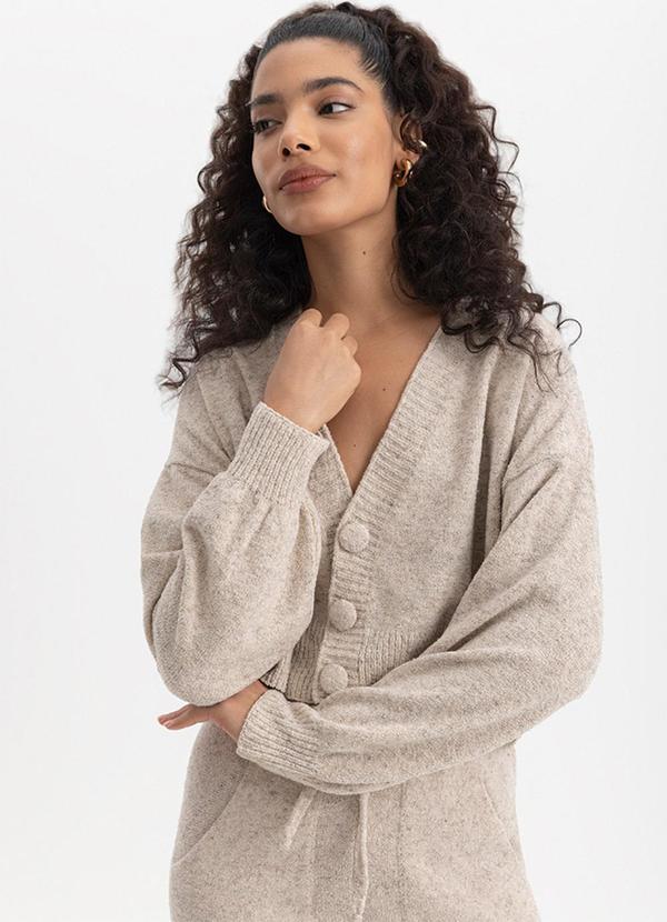 Vista 2 Cardigan Feminino em Tricot Natural Essendi Essendi