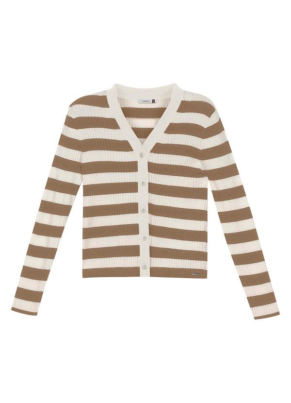 Vista 2 Cardigan Feminino Listrado Tricot Bege Marialícia Marialícia